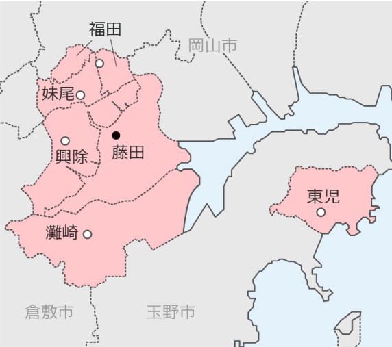 岡山南商工会の支援エリアマップ