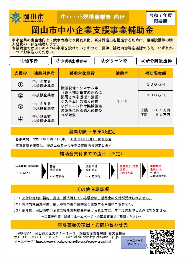 岡山市中小企業支援事業補助金